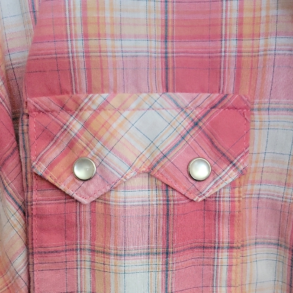 Vintage Wrangler Western Cowgirl Pink Plaid Button-Up Shirt Pearl Buttons - Picture 4 of 10